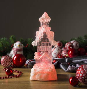 Dekorácia MagicHome Vianoce, Domček, LED, meniaca farby, s plávajúcimi trblietkami, PE, 2xAA, 9,50x9