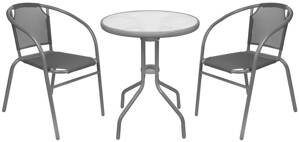 Set balkónový BRENDA, šedý, stôl biely 72x59 cm, 2x stolička 60x71 cm