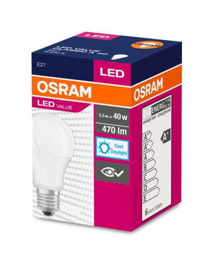 Ziarovka OSRAM® LED Value CLASSIC A FR 40 non-dim, 5,5W/865 E27 6500 K