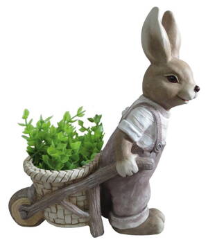 Dekoracia Gecco 8666, Zajačik s vozíčkom, magnesia, 49 cm