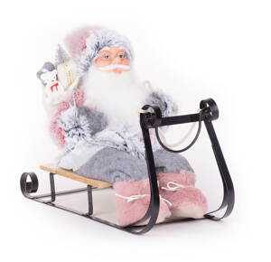 Dekorácia MagicHome Vianoce, Santa na sánkach, sivo - ružový, 46 cm