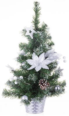 Stromček MagicHome Vianoce, ozdobený, strieborný, kvet, 50 cm