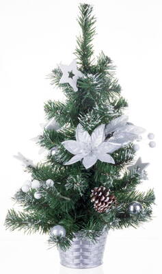Stromček MagicHome Vianoce, ozdobený, strieborný, kvet, 20 cm