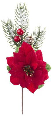 Vetvička MagicHome Vianoce, s kvetom poinsettia, červená, 22 cm, bal. 6 ks