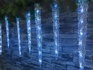 Reťaz MagicHome Vianoce Icicle, 65 LED ľadovo modrá, 8 funkcií, 230 V, 50 Hz, IP44, exteriér, L-2,70