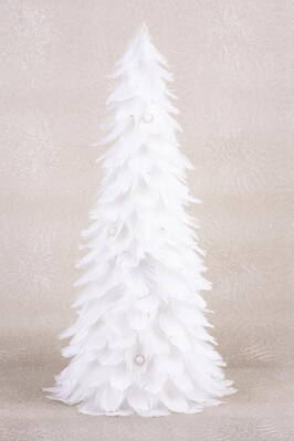 Dekorácia MagicHome Vianoce, Stromček z páperia, biely, 22x46 cm