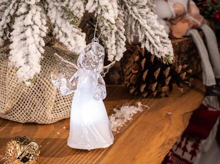 Dekorácia MagicHome Vianoce, Anjel, závesný, teplá/studená biela, jednoduché svietenie, 6x4,5x10 cm, sellbox 12 ks