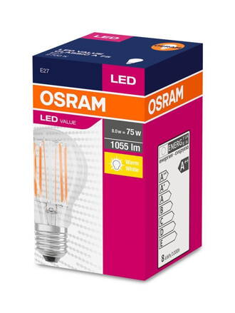 Ziarovka OSRAM® LED Value CLASSIC A FIL 75 non-dim, 8W/827 E27 2700 K