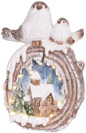 Dekorácia MagicHome Vianoce, Vtáčiky s domčekmi, LED, keramika, 33,3x16,5x47 cm