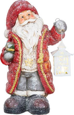 Dekorácia MagicHome Vianoce, Santa s lampášom, LED, keramika, 26x18x42 cm