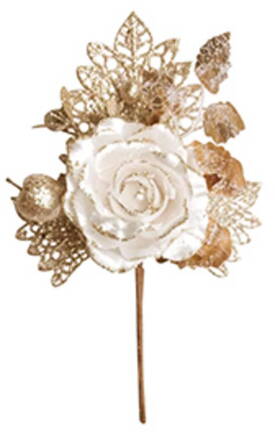 Vetvička s ružou, krémová, 25,5cm, 6 ks