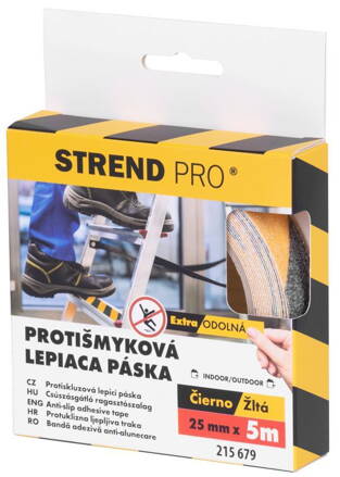 Páska Strend Pro, lepiaca, protišmyková, čierno/žltá, 25 mm x 5 m