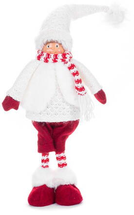 Postavička MagicHome Vianoce, Chlapček so sobími ušami, látkový, červeno-biely, 22x13x57 cm