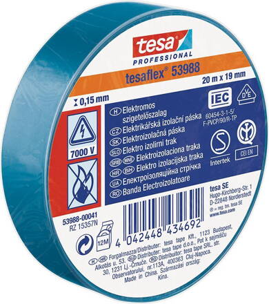 Páska tesa® PRO tesaflex®, elektroizolačná, sPVC, 15 mm, modrá, L-10 m