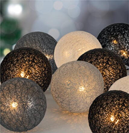 Reťaz MagicHome Cotton Balls 3 shades, 10 LED, PE/bavlna, 2xAA, jednoduché svietenie, L-1,35 m