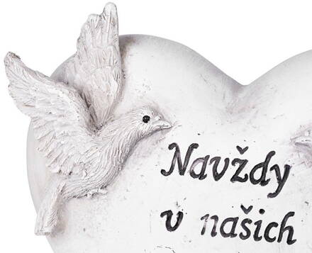 Dekorácia MagicHome, Srdce s holubicami, keramika, na hrob, 16x7x16,5 cm