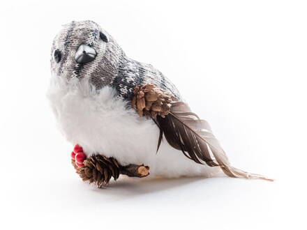 Vtáčik páperový MagicHome, 15x10x12.5 cm, bielo - sivý